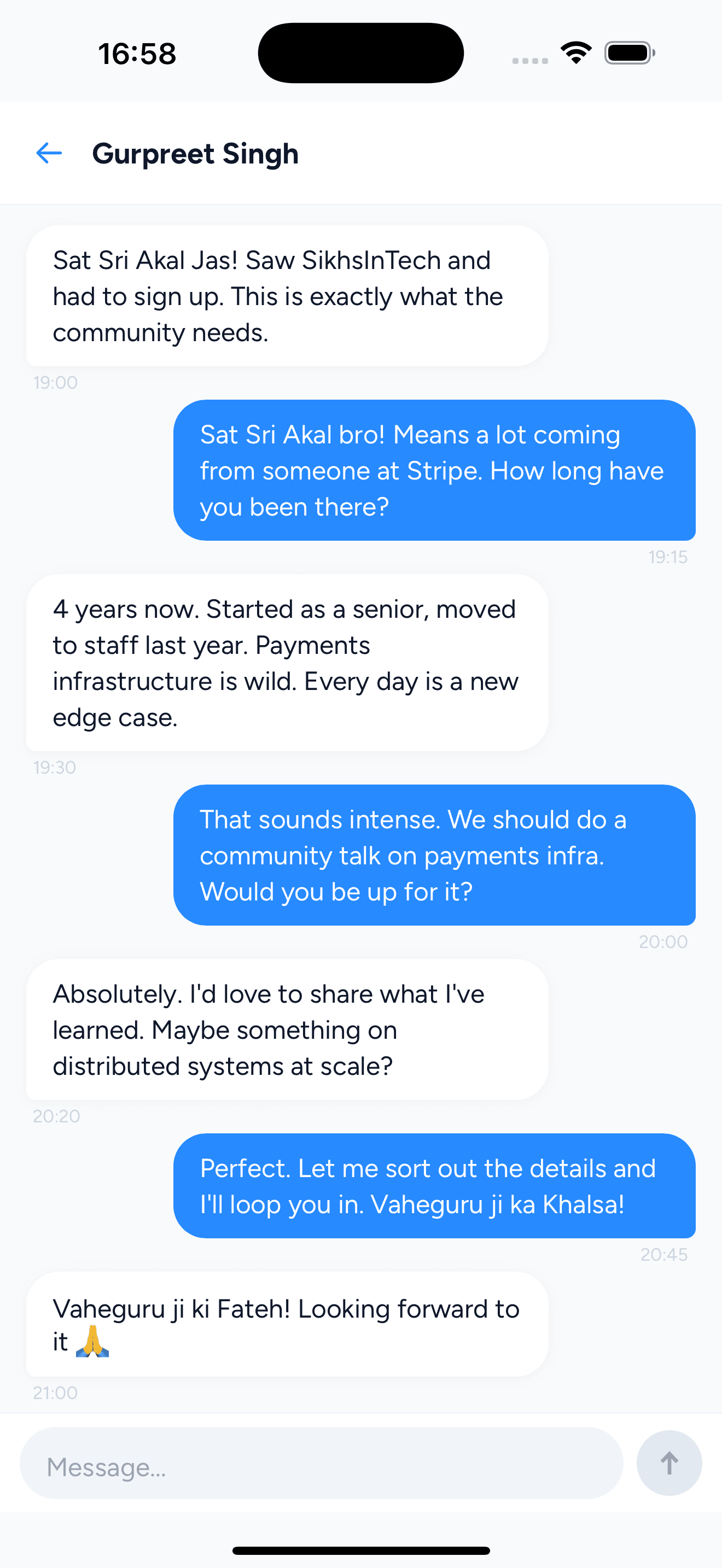 Message a connection in the app