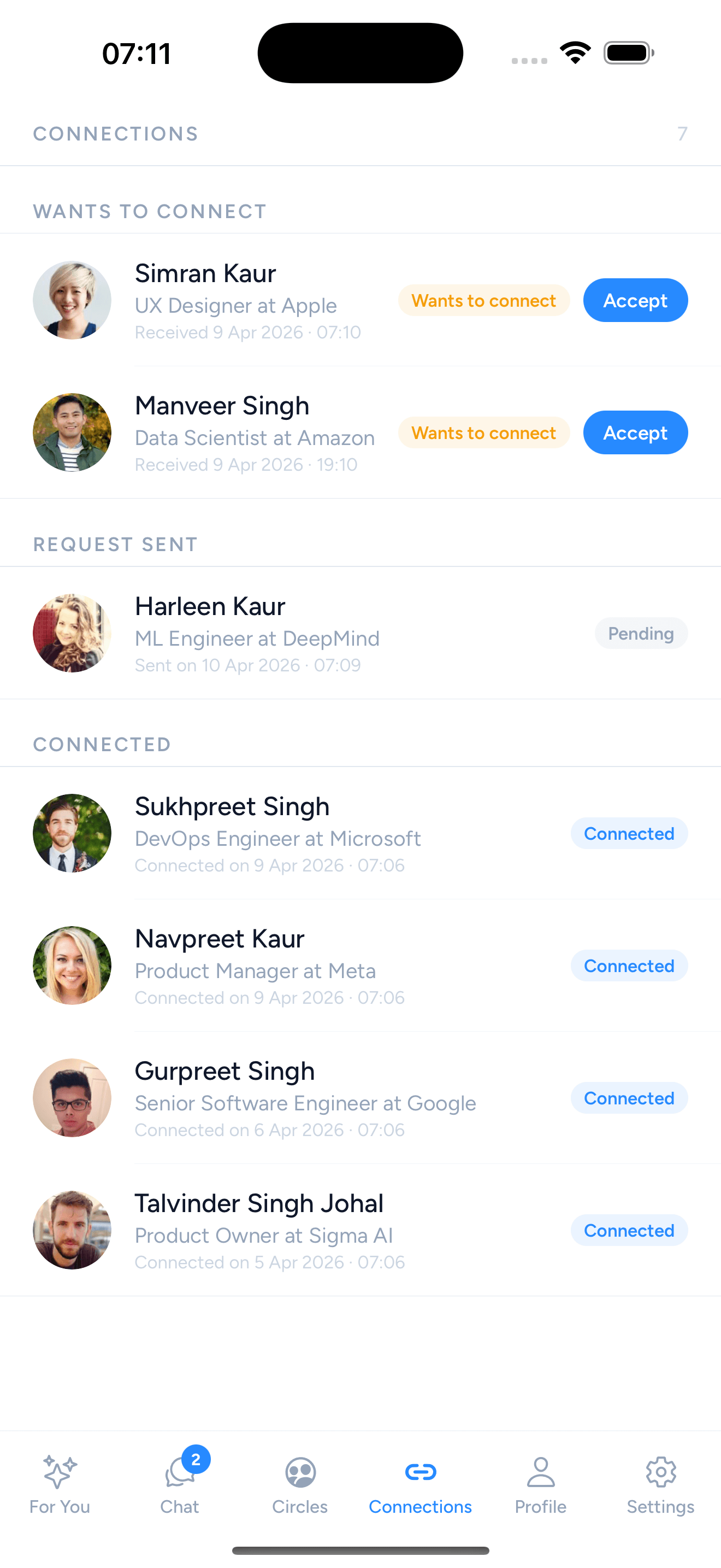 View your connections in the app